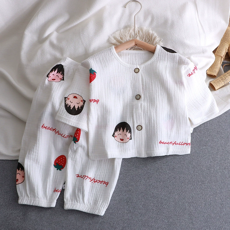Children's summer thin set for boys, cotton gauze pijama, children's clothing