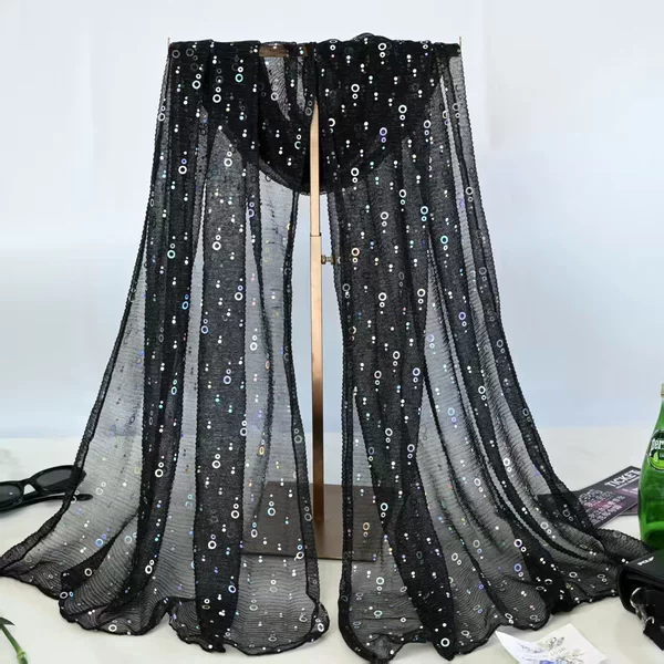 New Spring and Autumn Women's Silver Thread Crinkled Sequin Long Scarf Versatile Head Wrap Indian Gauze Scarf Shawl Wholesale for Women