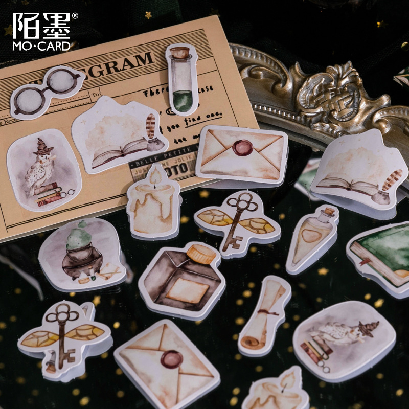 En stock Mo pegatinas en caja de magia Serie DE LA Universidad retro diario material de sellado decorativo pegatinas pequeñas