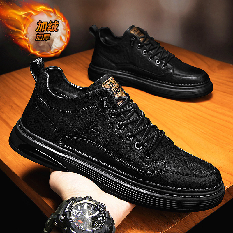 유럽 역 영국 남성 신발 겨울 면화 부드러운 가죽 마틴 부츠 블랙 비즈니스 캐주얼 남성 세트 작은 가죽 신발