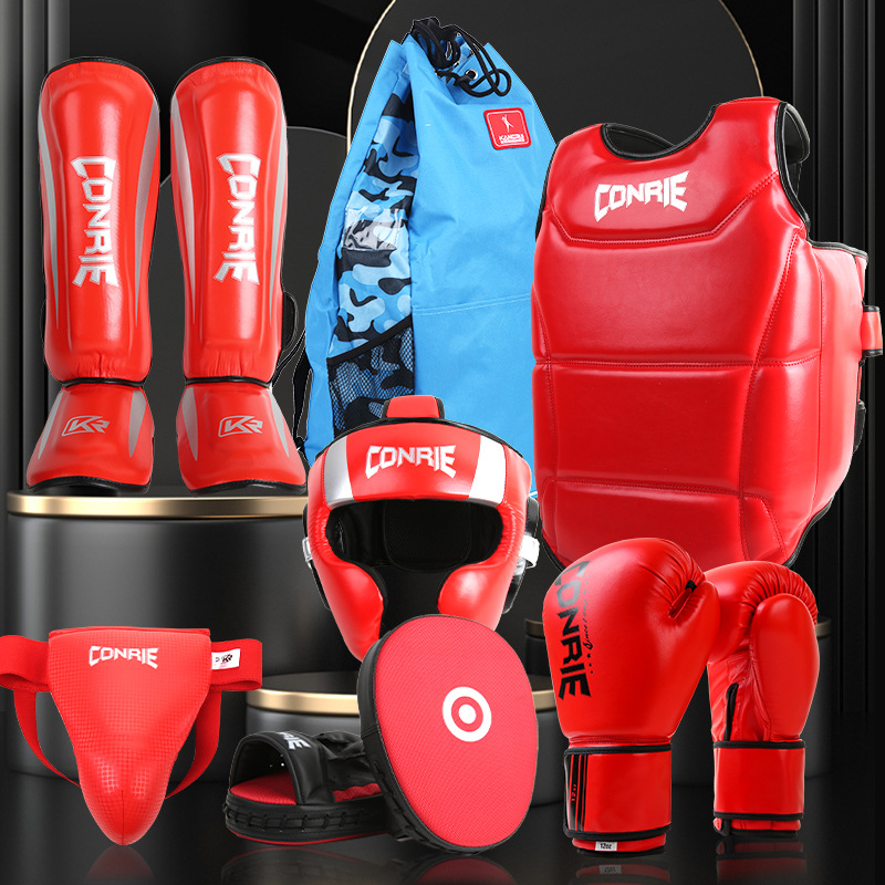 Kangrui nueva Sanda boxeo traje de equipo de protección boxeo para niños Muay Thai protector de la cabeza protector de la entrepierna protector de la pierna