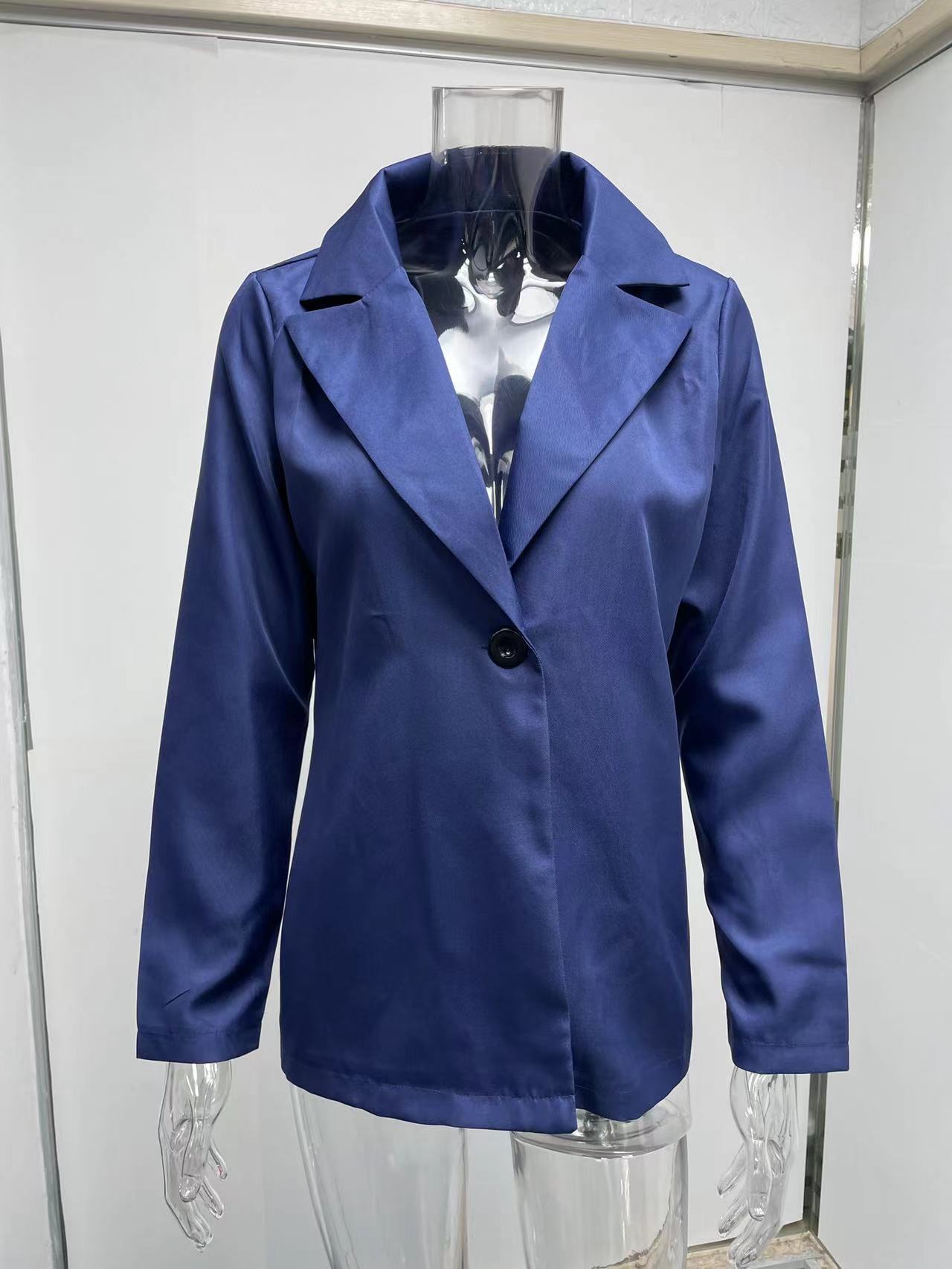 Women's Clothing Long sleeved Solid Color Button Suit Women's Jacket Cardigan_senzul.com