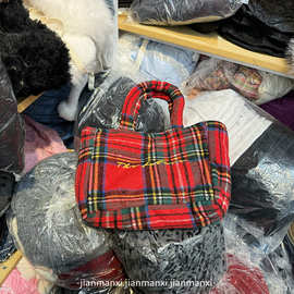 韩系圣诞氛围感红色格子纹手提包氛围感轻便布包潮上班通勤单肩包