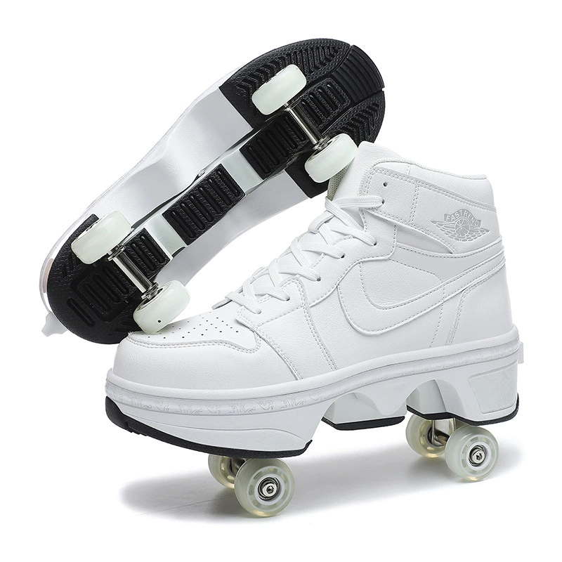 Transformable four‑wheel roller shoes, breathable mesh, unisex, sizes 33–43