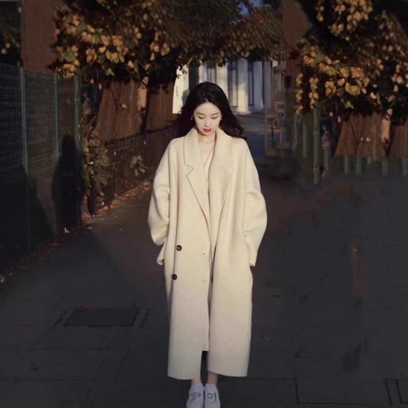 Dongdaemun Long-Haired High-End Double-Sided Wool Women's Mid-Length 2025 Autumn and Winter New Style Suit Collar Wool Double-Sided Wool Coat