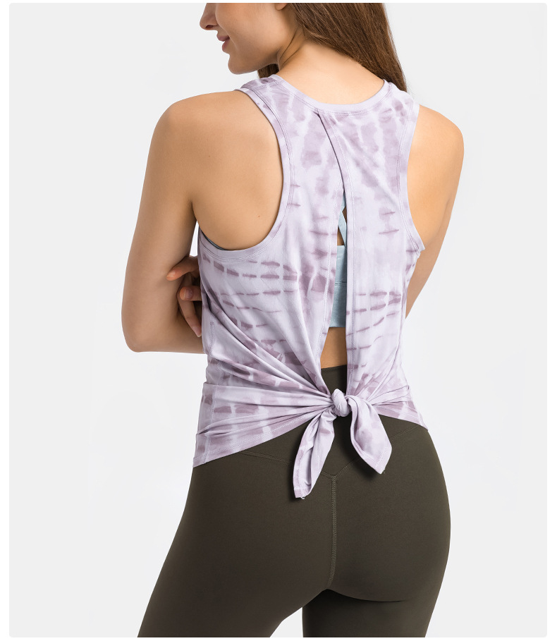 solid color/printed lace-up bow loose yoga tank top NSDQF127098