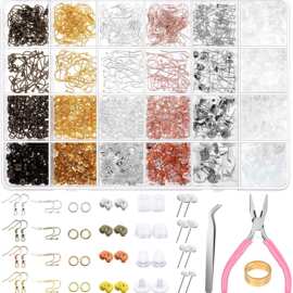 2340pc 耳钩球钩耳针蝴蝶耳塞4款塑料耳堵 DIY耳环吊坠制作材料