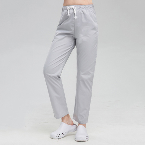 Straight pants, elastic waist, nurse pants, solid color, white, professional medical operating room pants, pants, men and women