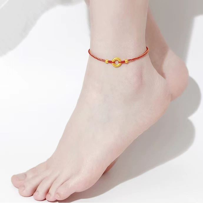 Золотой браслет с пряжкой из чистого золота 999 пробы для женщин, чистое золото, браслет из красной веревки по знаку зодиака, плетеный браслет из древних бусин