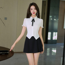 8229 新款足浴足疗技师工作服酒店桑拿女气质衬衫百褶裙套装