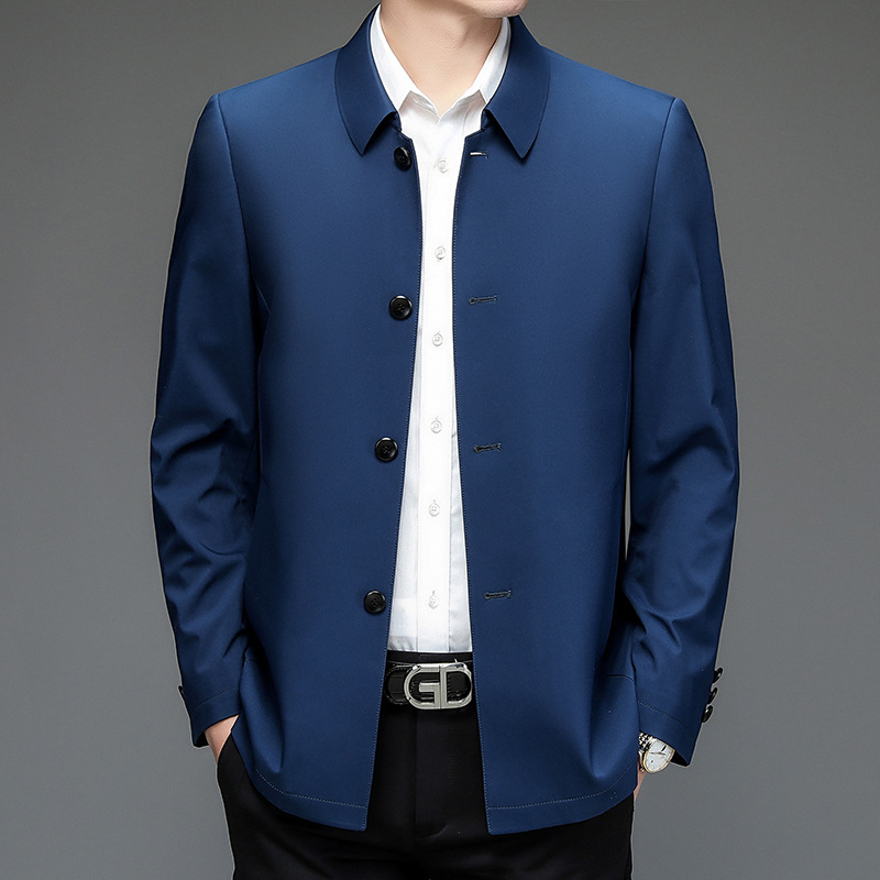 Primavera y otoño chaqueta de hombre con sola solapa de otoño hebilla media y larga chaqueta de hombre casual guapo chaqueta de hombre británico