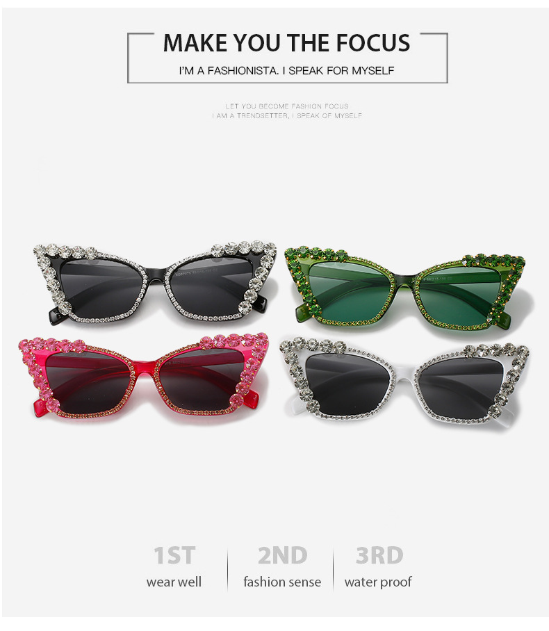 Ac, UV400 Protection Lens Material Fashion Solid Color Ac UV400 Protection Cat Eye Diamond Full Frame Women's Sunglasses
