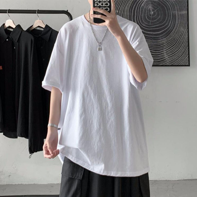Hip-Hop Influencer Short-Sleeve T-Shirt for Men, Korean Style, Hong Kong Style, Harajuku Solid Color Couple's Three-Quarter Sleeve Simple Casual Clothing Hip-Hop Influencer Short-Sleeve T-Shirt for Men, Korean Style, Hong Kong Style, Harajuku Solid Color Couple's Three-Quarter Sleeve Simple Casual Clothing