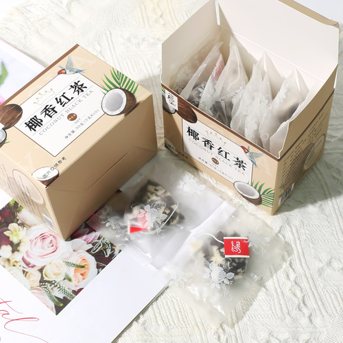Boxed triangular bag combination tea bag flavored coconut aroma black tea coconut oolong tea coconut meat coconut aroma loose flower fruit tea