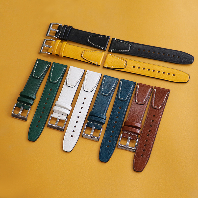 油蜡皮疯马皮复古表带新款爆裂纹牛皮手表带适用于华为三星智能表