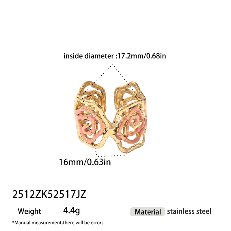 Tina Europa y los Estados Unidos acero inoxidable transfronterizo nicho de diseño esmalte goteo esmalte de moda flores rosas anillo abierto