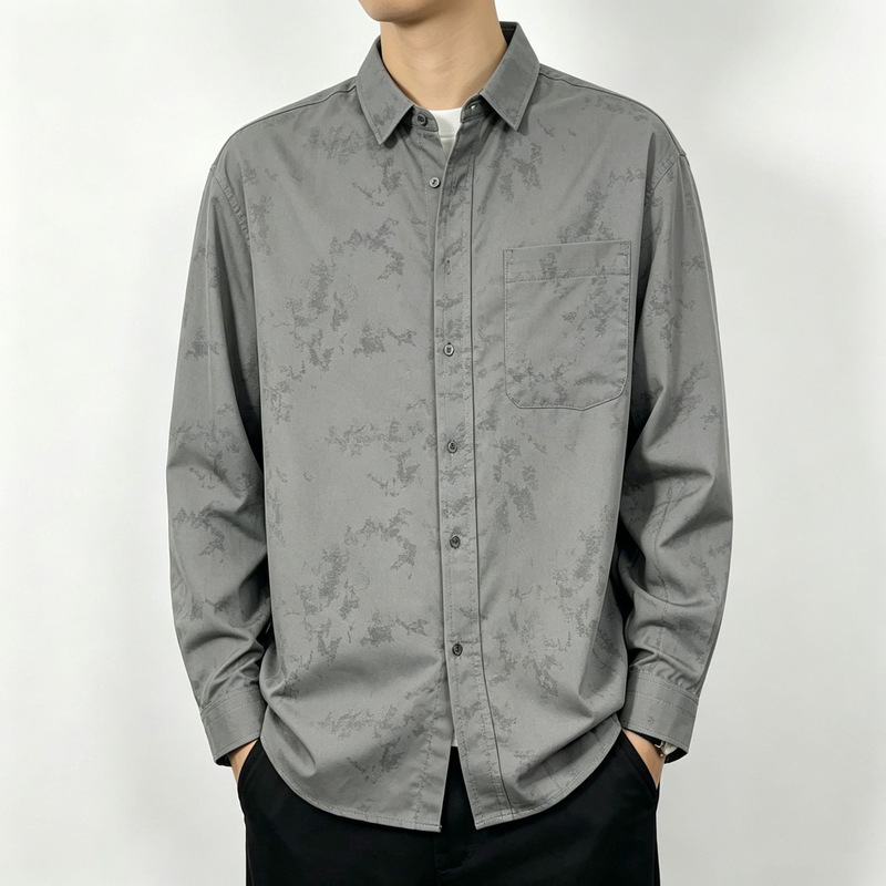 Cross-Border New Casual Men's Lapel Shirts, Stylish Loose Tops, Women's American Retro Tie-Dye Long-Sleeve Shirts for Men