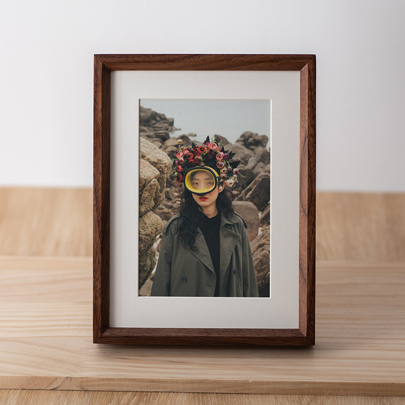 Custom solid wood oblique angle mortise and tenon photo frame DIY print photo 6 inch black walnut display frame high-level desktop