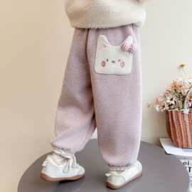 女小童加绒裤子秋冬季2025新款儿童冬装洋气休闲女宝宝一体绒卫裤