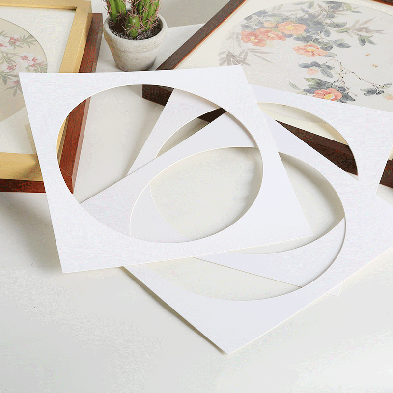 A947方形相框內襯卡紙圓形33 38 50書法宣紙國畫裝裱畫框外框白色