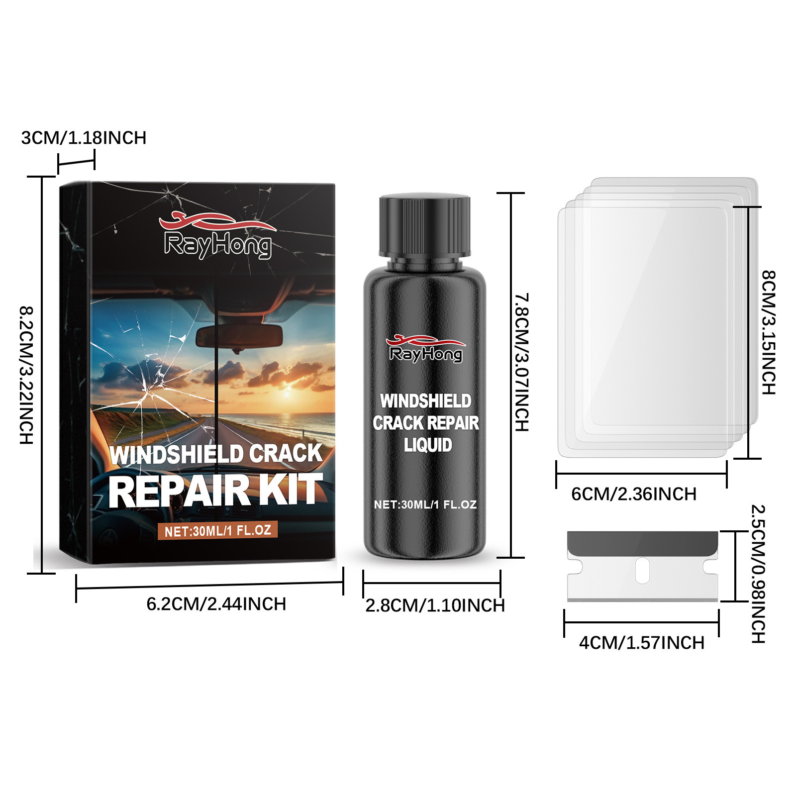 Rayhong Car Windshield Fluid Glass Nano Repair Kit for Clear Vision Through Cracks