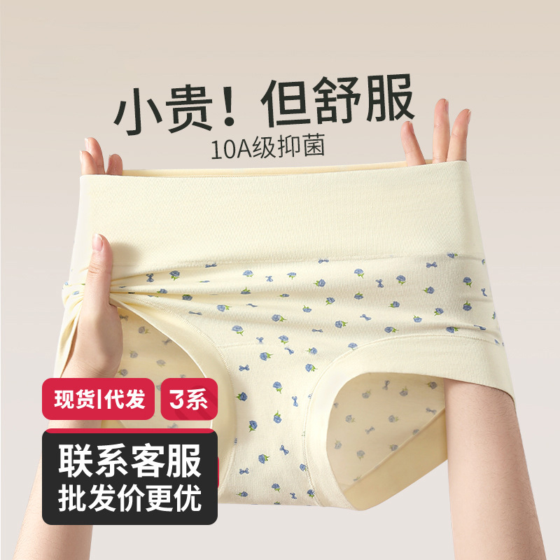 10A Antibacterial Cotton Underwear for Women, High-Waisted, Tummy Control, Short Boxer Shorts, Breathable, Full Cotton, Extended Crotch, Floral Print Women's Underwear