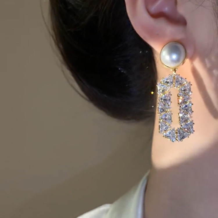 Women's Gender Inlay Design 1 Pair Ig Style Shiny Oval Inlay Rhinestone Rhinestones Zircon Drop Earrings