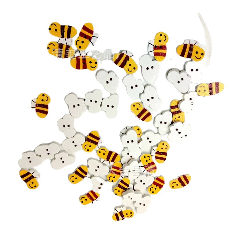 Lindo decorativo de dibujos animados de abeja amarilla botones de madera de una sola pieza de entrega en forma de abeja botones 50 piezas un paquete