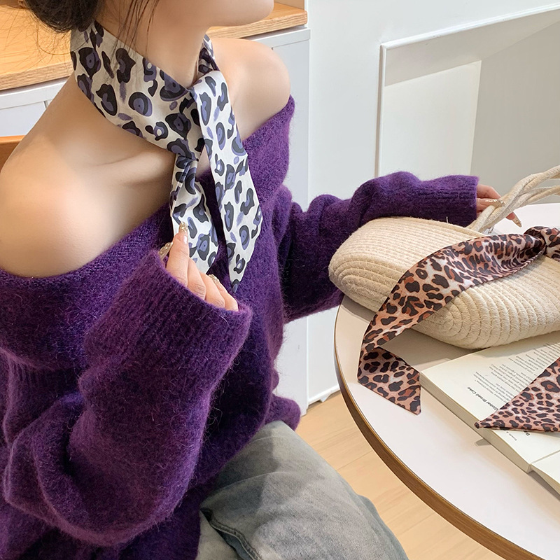 Bufandas de seda para mujeres nuevo estilo americano retro estampado leopardo correa de cuello de mil pañuelos delgada bufandas de seda cinturón bufandas decorativas