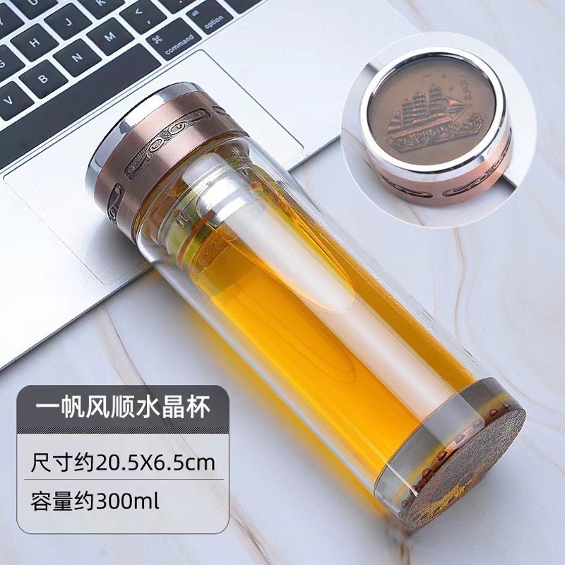 双层耐高温玻璃杯车载水晶杯带盖泡茶杯子可印制logo女士玻璃杯|undefined