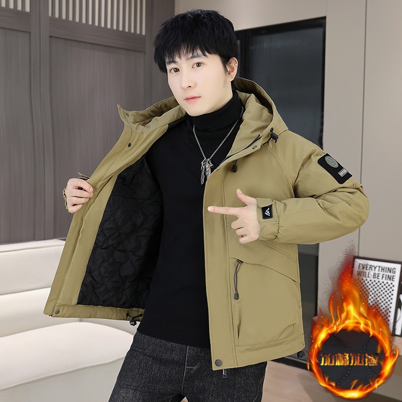 작업복 코튼 패딩 재킷 남성 겨울 누빔안감 후드 재킷 십대 패션 브랜드 따뜻한 자켓 코튼 패딩 재킷