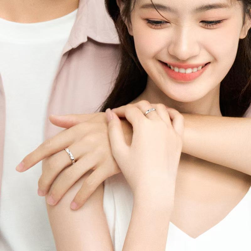 貓狗貼貼S999足銀情侶戒指男女款告白指環食指戒情侶對戒禮物手飾