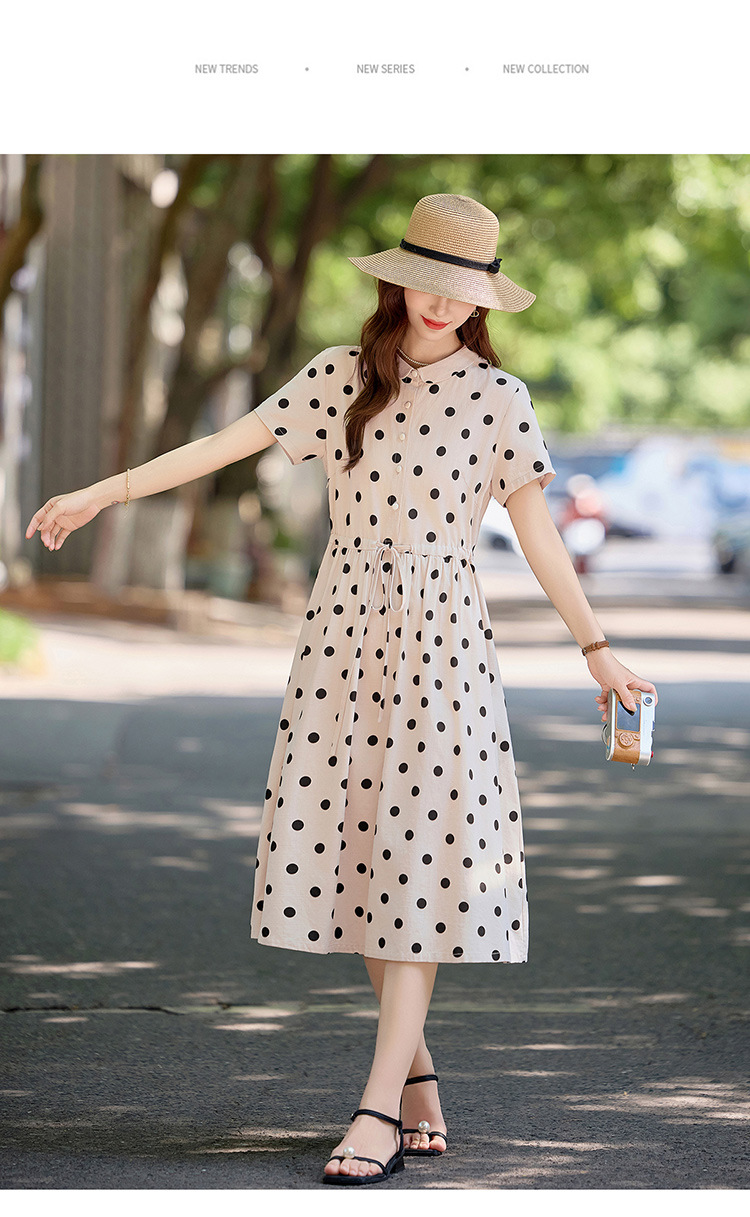 Đầm maxi nữ chấm bi in họa tiết eo thon dáng midi thời trang NI502 — màu be, màu xanh chi tiết 28