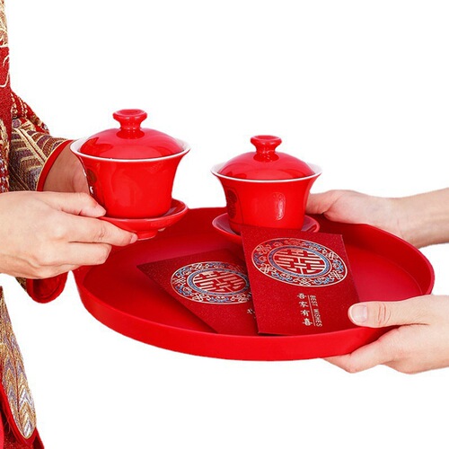 Wedding special wedding candy fruit plate wedding decoration ornaments newlywed tea red happy character tray wedding supplies