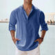 Summer New Casual Men's Loose Men's Fashionable Collar Sports Solid Color Long Sleeve Cotton Top Large Size Shirt in Stock