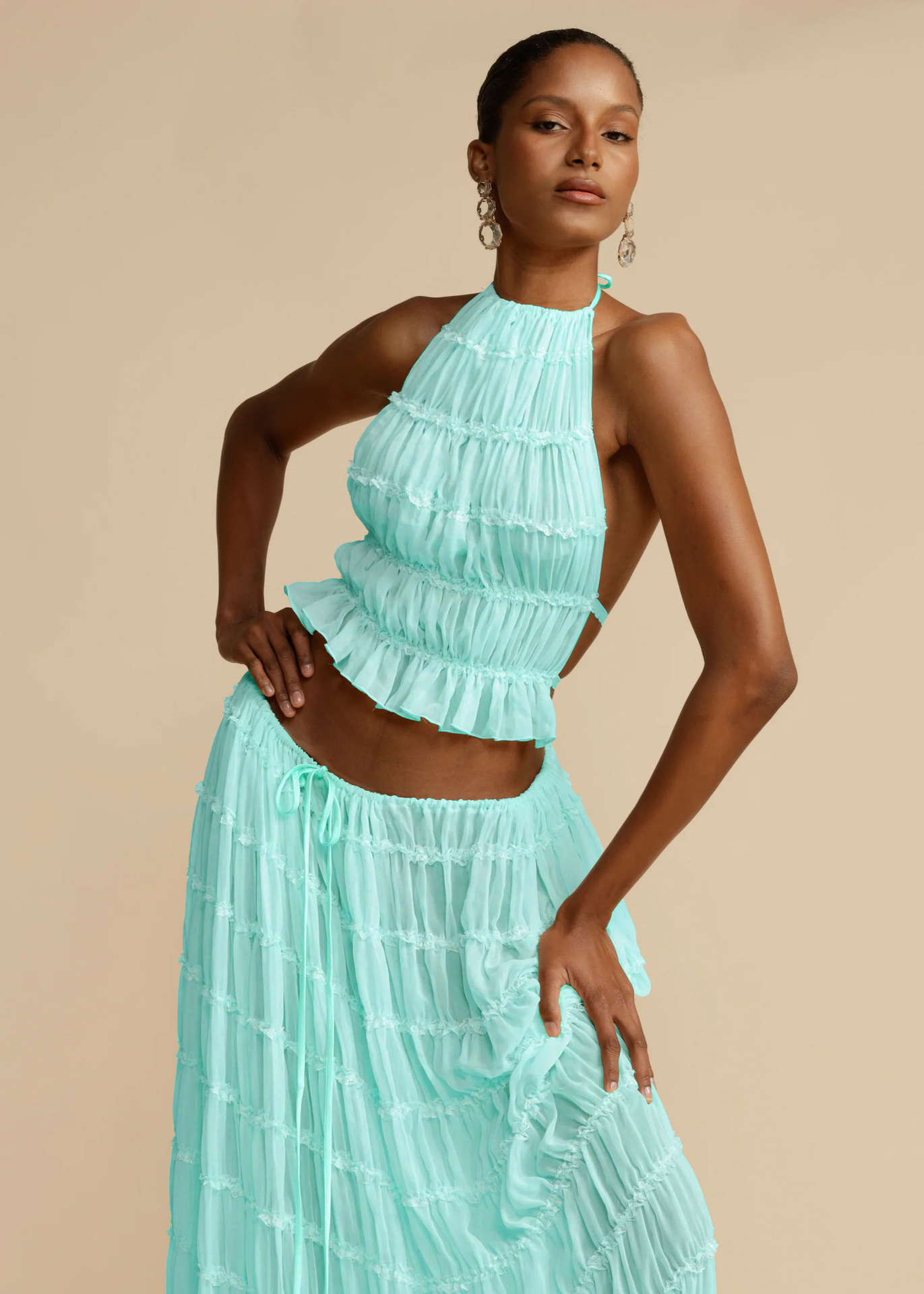 84g Weight Sleeveless Sleeve Length Polyester Fabric Type Skirt Co-ord Set Sets Type 2 Pieces Set Quantity Daily, Beach, Date Occasion Halter Neck Neckline Regular Fit Fit Type Solid Color Pattern Summer Season Women's Gender Sexy Style Daily Beach Date Women's Sexy Solid Color Polyester Skirt Co-ord Set Skirt Sets 25