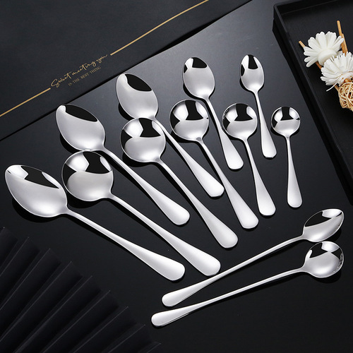 1010 stainless steel spoon household thickened eating round spoon dessert spoon mirror bright western tableware pointed spoon wholesale