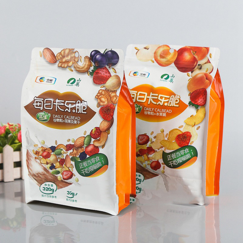 定 制休闲食品包装袋 茶叶燕麦坚果八边封塑料袋 自立自封铝箔袋