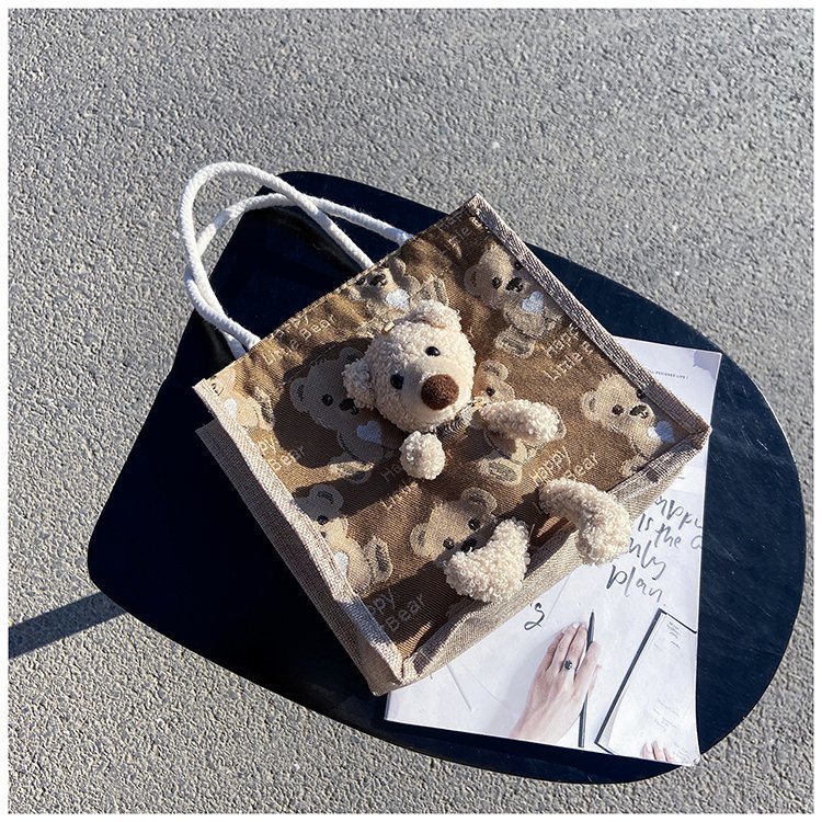 Portable lunch box, canvas bag 2021 new Korean version Instagram college student class bear tote bag undefined