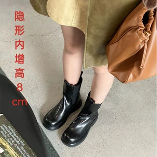 内增高8cm英伦风切尔西靴女 秋冬款中筒褶皱烟筒靴厚底百搭马丁靴