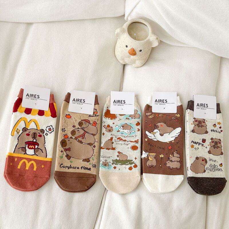 Pure Cotton Cartoon Socks Women's Short Socks Japanese Style Personality Cute Color-Blocking Versatile Kapibara Wholesale Pure Cotton Cartoon Socks Women's Short Socks Japanese Style Personality Cute Color-Blocking Versatile Kapibara Wholesale
