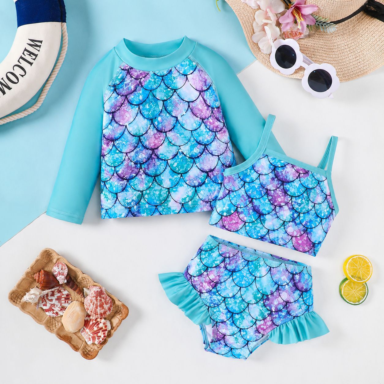 2025 Cross-Border Amazon European and American Long-Sleeved Split Bikini Children's Swimsuit Manufacturer Wholesale Beach Sports Style