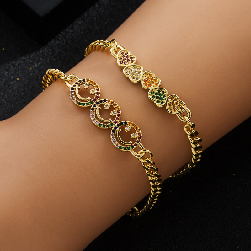 Fashion Copper-plated Real Gold Micro-encrusted Zircon Smiley Face Heart Bracelet display picture 2