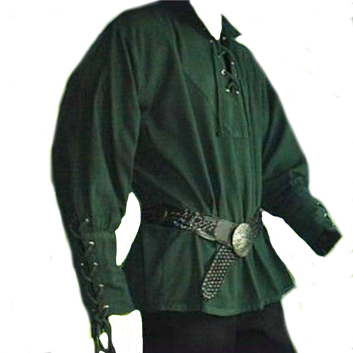 Men's Medieval Top With Standing Collar And Tie Loose Performance_voghion.com