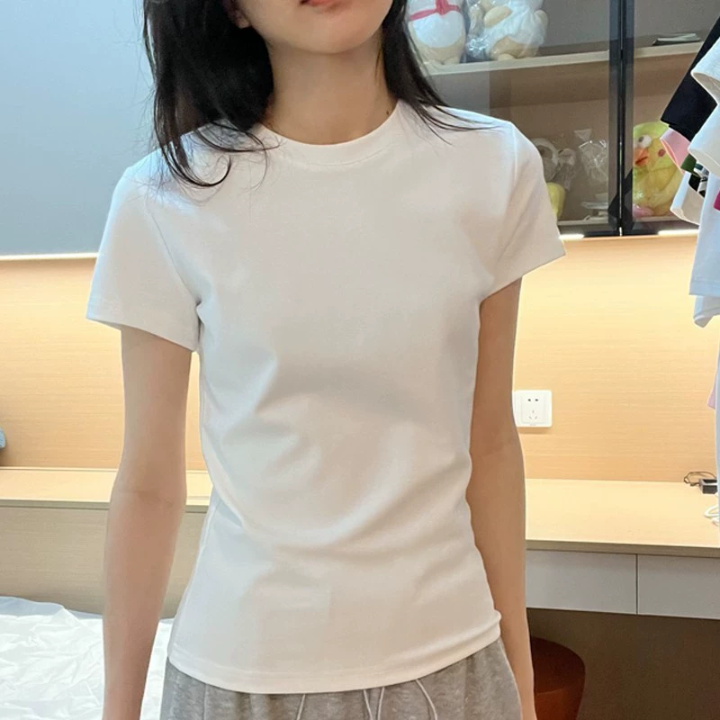 230g Regular Shoulder Cotton Short-Sleeve T-Shirt Summer Casual Versatile Top Solid Color T-Shirt Slimming Basic Base Shirt for Women