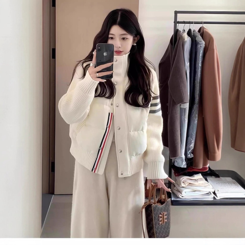 小个子穿搭针织拼接羽绒棉服女短款TB冬季休闲外套女立领棉衣加厚|undefined
