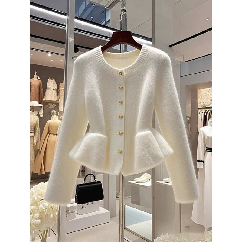 Маленький белый кардиган, демисезонный свитер, жакет, в стиле Chanel