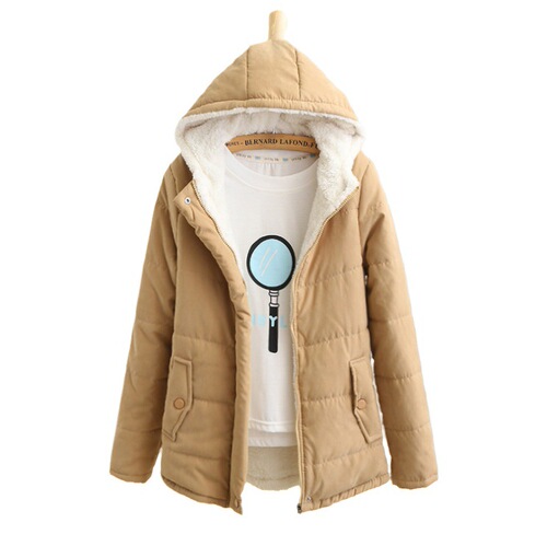  Autumn/Winter New Arrival Korean-Style All-Match Loose Hooded Thickened Fleece-Lined College-Style Cotton Padded Jacket for Women—Faux Lambswool Coat