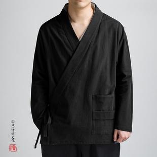Autumn 2022 New Chinese Style Men's Cotton Linen Hanfu Coat Young Retro Slant Cardigan Tang Suit