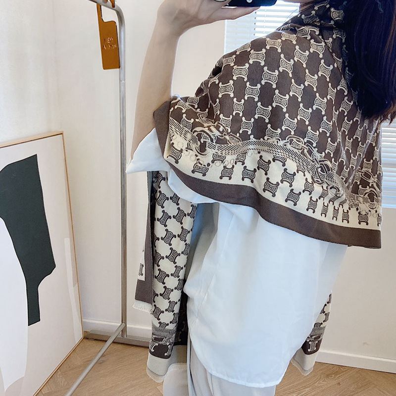 2021 estilo occidental europeo y americano Cadena de Cachemira cálido chal exterior otoño e invierno nuevo chal cepillado de dos colores de doble cara para mujeres